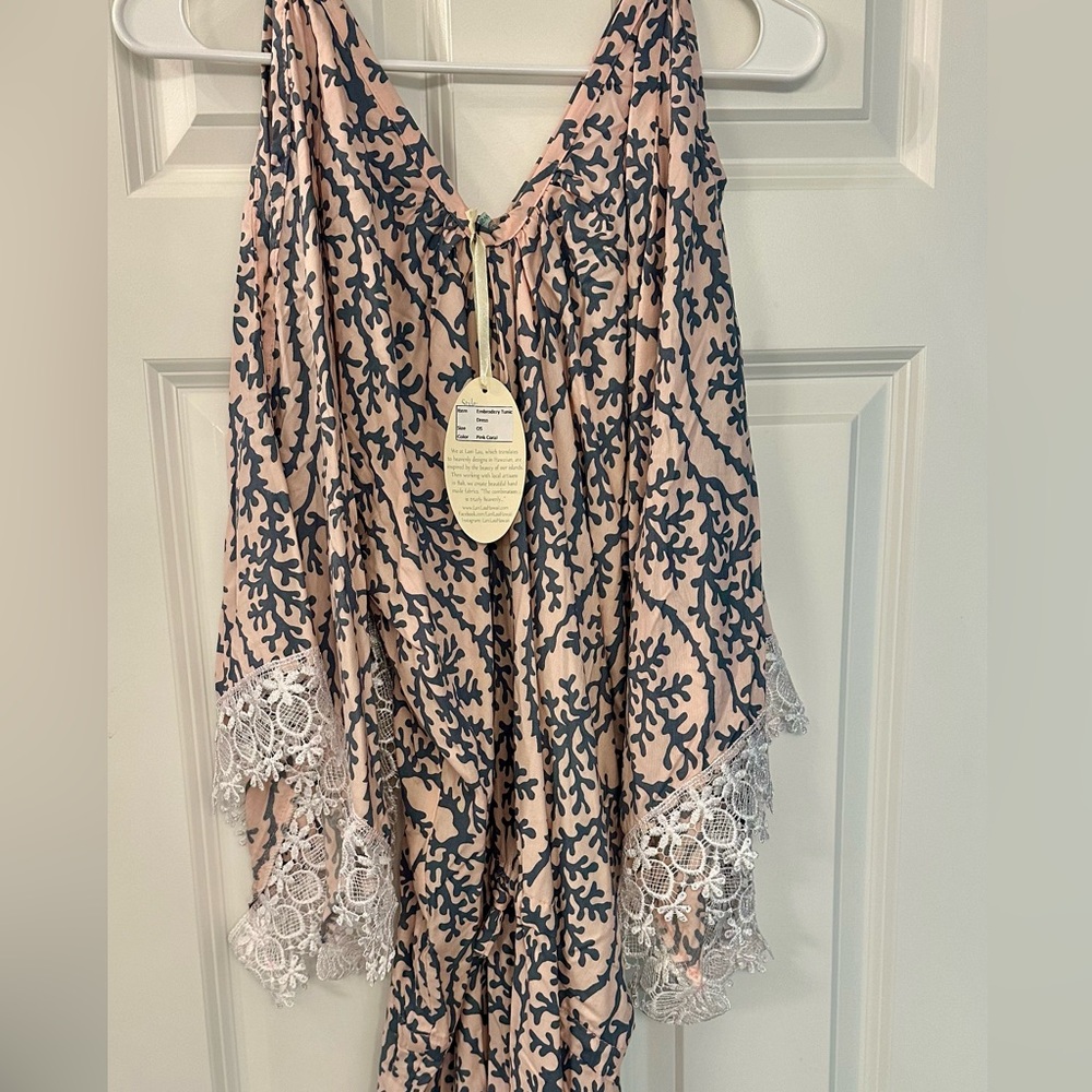 Pink and Grey Floral Swim Coverup with Lace Trim